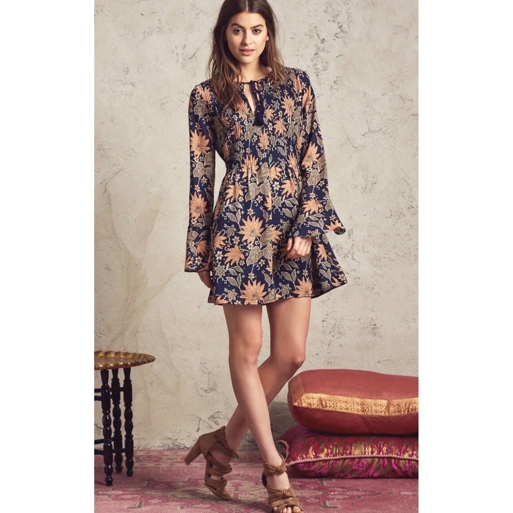 TULAROSA Audrey‎ Floral Print Smocked Bell Sleeve Mini Dress Size S